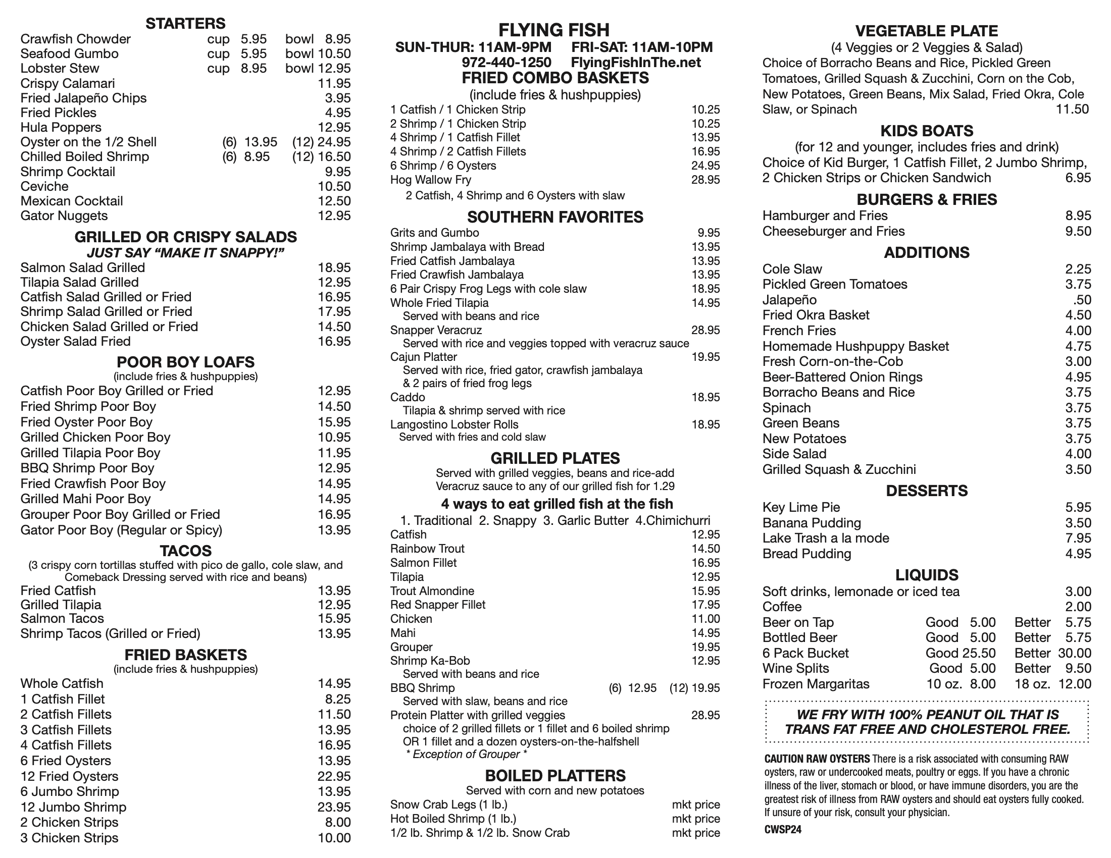 Flying Fish Cypress Waters's Menu